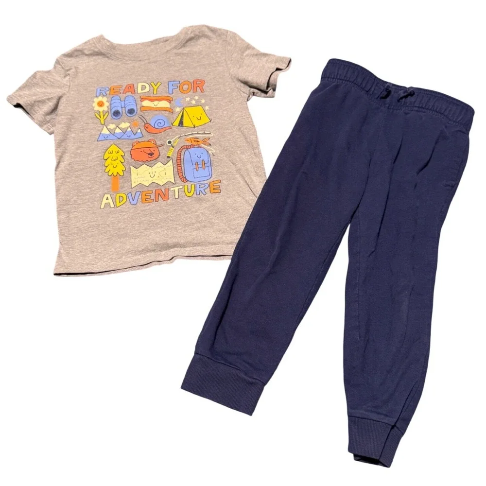 Carter's Cat & Jack Boys 5T Adventure Graphic Tee Navy Joggers Outfit Set Gray